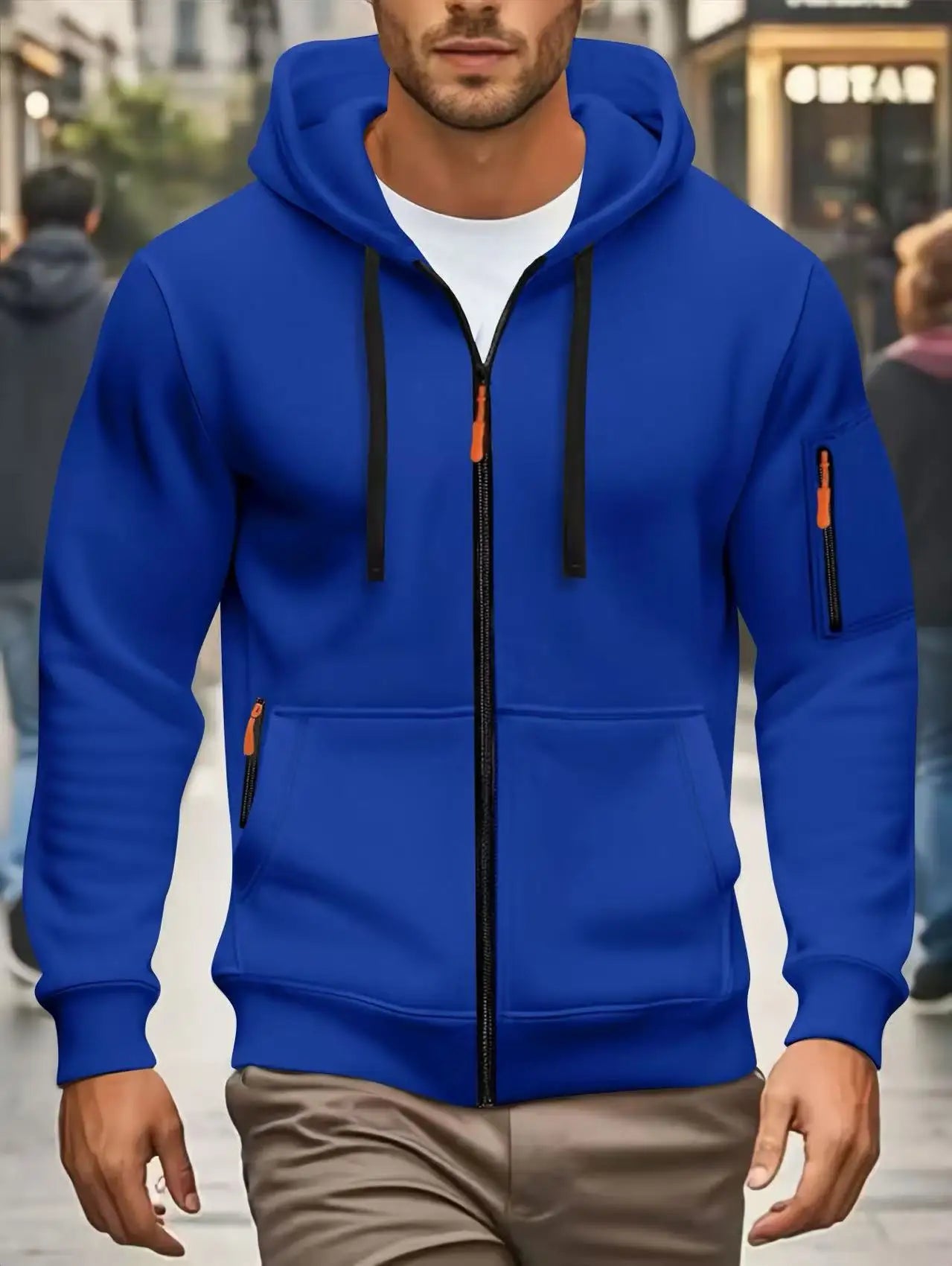 Men's Autumn Winter Sports Zipper Hoodie with Kangaroo Pocket Breathable Casual Wear for Running Hiking Outing Dating Gym