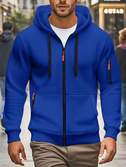 Men's Autumn Winter Sports Zipper Hoodie with Kangaroo Pocket Breathable Casual Wear for Running Hiking Outing Dating Gym