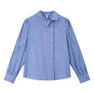 Women's Navy Blue Striped Sleeveless Shirts Office Lady 2026 Spring New Casual Ruffled Stand Neck Female Blouses A3565