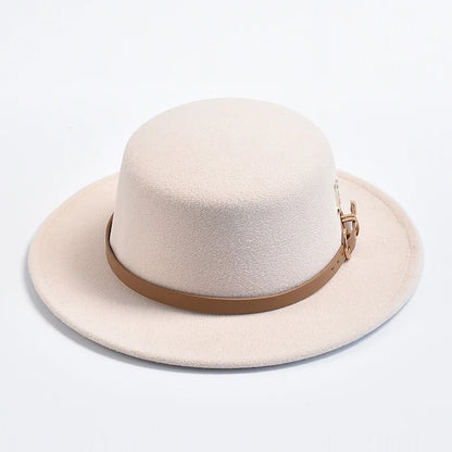 New Metal R Letter Fedora Hat for Women Fashionable Winter Flat Top Wedding Church Bowler Cap Females Elegant Holidays Hat