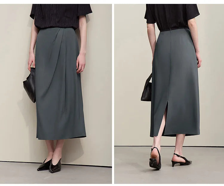 Women's Skirt 2026 Summer New Solid Color Wrinkle-Resistant Elegant Office Versatile Long Pleated Skirt For Women 12622145