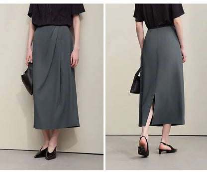 Women's Skirt 2026 Summer New Solid Color Wrinkle-Resistant Elegant Office Versatile Long Pleated Skirt For Women 12622145