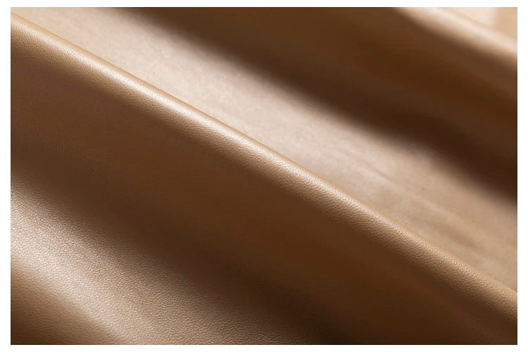 تنورة نسائية من جلد الخروف لخريف وشتاء، أنيقة بقصة A، واسعة الأطراف، انسيابية، تنورة نسائية بطول 68 سم، بطول يتجاوز الركبة، تنورة جلدية