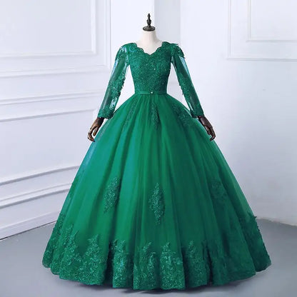 Best Selling 2024 Long Sleeve V Neck Lace Wedding Dress 2026 Vintage Bride Bridal Ball Gown Modest Wedding Dresses  Customized