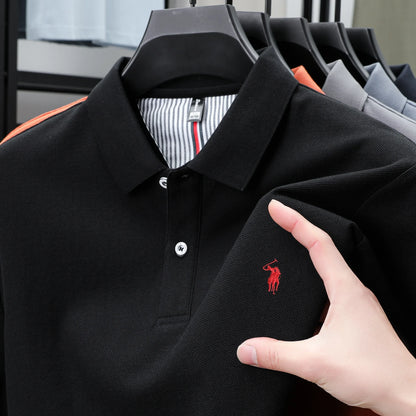 100% pure cotton men's short sleeved summer new golf lapel polo shirt, high-quality designer customized embroidered T-shirt