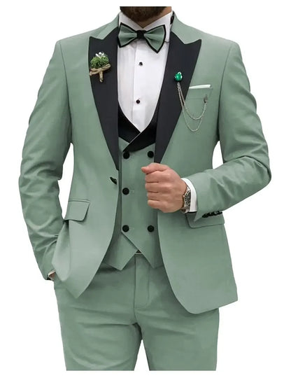 Slim Fit Men Suits Double Breasted Groom Formal Business Male Blazer Set Peak Lapel Party Wedding Tuxedo (Jacket+Vest+Pants)
