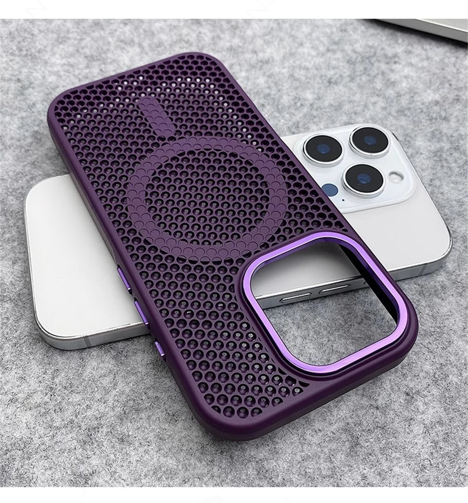 Heat Dissipation Mesh For Magsafe Magnetic Wireless Charge Case For iPhone 16 15 14 Plus 13 12 17 Pro Max Breathable Armor Cover