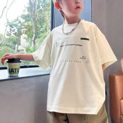 Cooling 100% Cotton Boys' Summer Short Sleeve T Shirt Big Tall Kids Loose Casual Trendy Hot Sale Apparel Wholesale