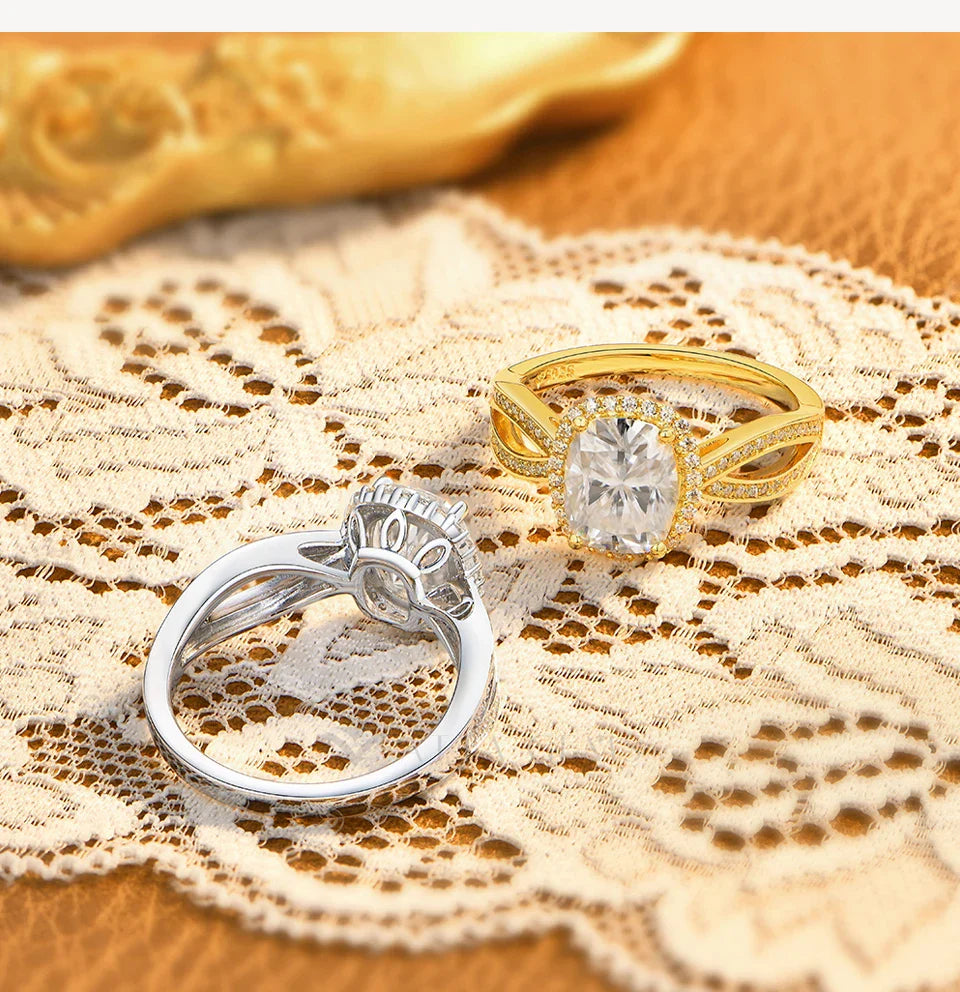 Cushion Cut 2ct Moissanite Engagement Rings Women S925 Silver 18K Gold Split Shank Wedding Band Luxury Jewelry for Her