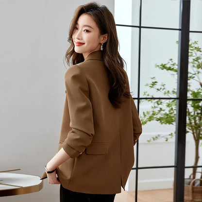 Women Fashion With Pockets Single Breasted Blazer Vintage Notched Neck Long Sleeves Female Chic Lady Suit Jackets Women Blazers