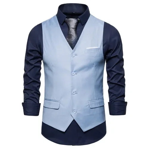 Blue Suit Vest, Men's Business Sleeveless Vests Jacket, Asian size S-6XL, Wedding Party Waistcoat, Red Purple Black Gray