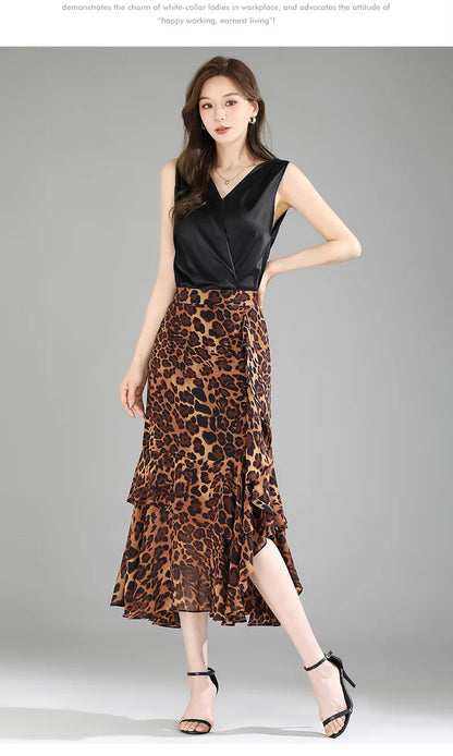 Fashion Irregular Fishtail Chiffon Skirts Elegant High Waist Summer Luxury Party Skirt Female Ruffles Long Skirts