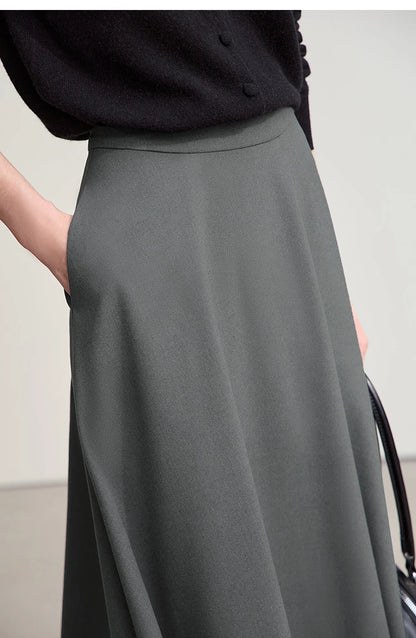 Elegant Skirts For Woman 2025 Winter New Commuter Style A-Line Mid-Calf Skirt Loose Solid Versatile Woman Clothes 12544126
