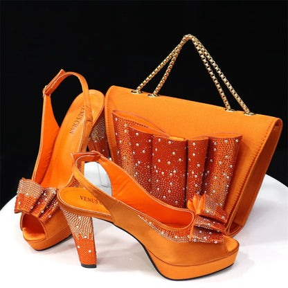 Women High Heels Sandals Printing Flower Material with Rhinestone Italian Design Coffee Color Open-Toed Shoes