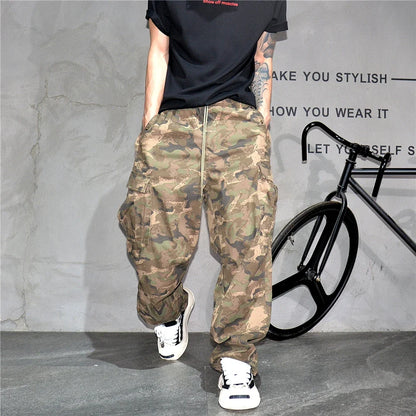 Heavy weight Tactical Cargo Pants For Men Vintage Camo Multi-Pocket Loose Fit Straight Leg Outdoor Streetwear Casual Trousers