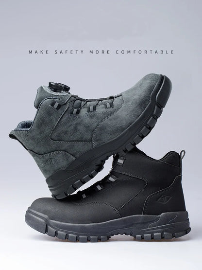 Work Shoes Men Anti-smashing Anti-puncture Safety Shoes Rotating Buttons Autumn Winter Protective Work Safety Boots
