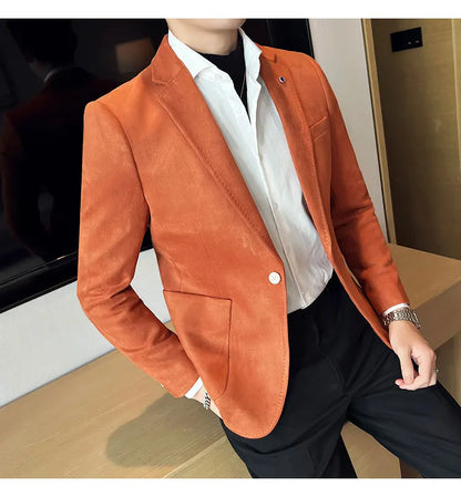 High-quality, fashionable men's stylish, versatile and trendy Korean-style slimming suede business casual suit