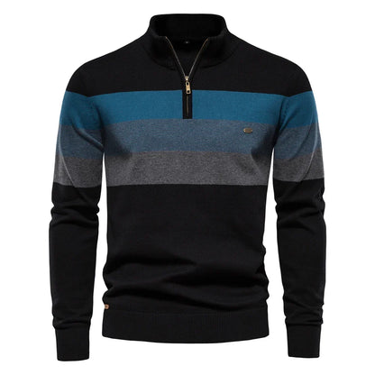 Men's Cotton Mock Neck Stand Collar Sweaters Quarter Zipper Pullover Autumn Winter Warm Social Casual Sweater for Men