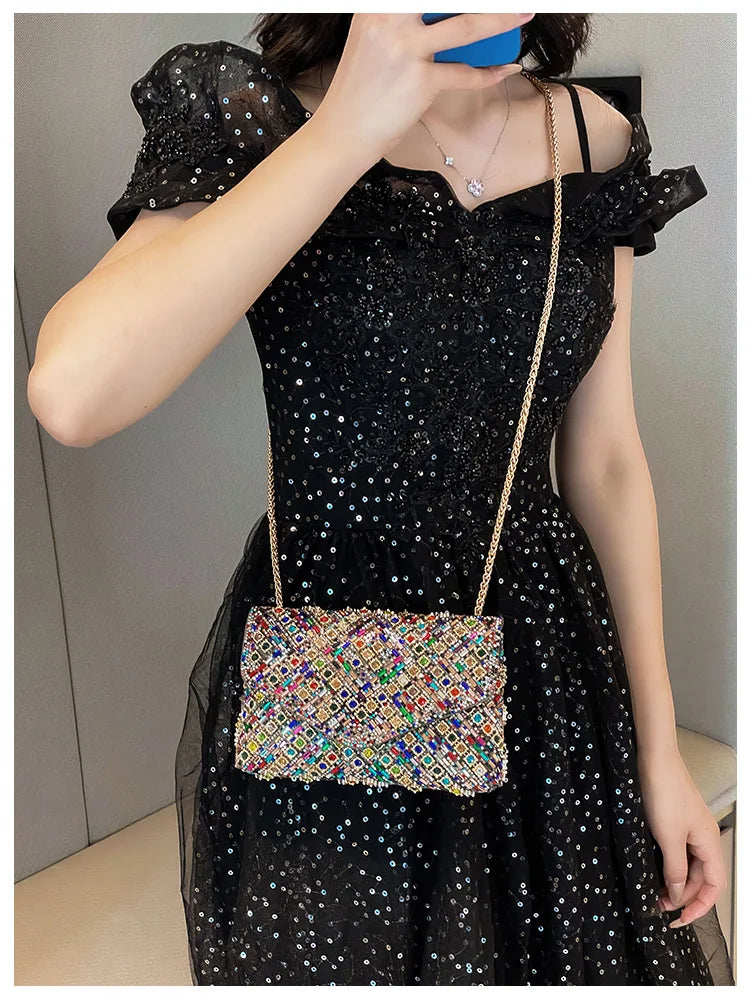 Rhinestone Evening Clutch Bag 2025 Diamond Women Banquet Party Wedding Fashion Messenger Purse Chain Small Shoulder Bag