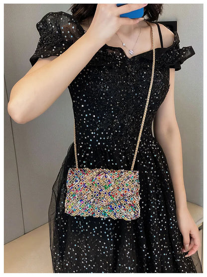 Rhinestone Evening Clutch Bag 2025 Diamond Women Banquet Party Wedding Fashion Messenger Purse Chain Small Shoulder Bag