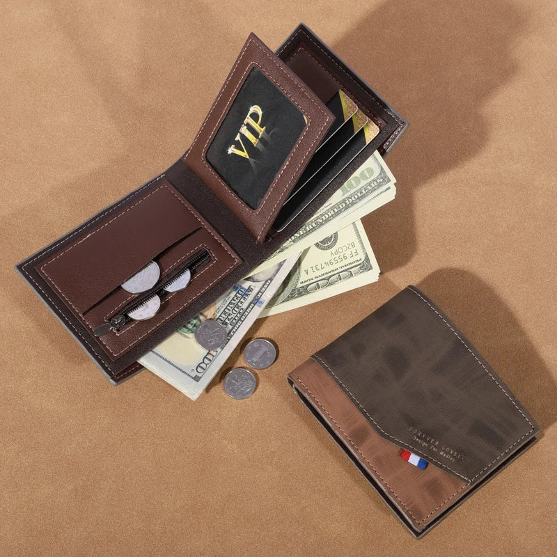 Men's high-capacity leather wallet, small multi slot photo wallet for coins, vintage wallet