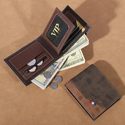 Men's high-capacity leather wallet, small multi slot photo wallet for coins, vintage wallet