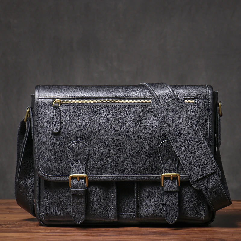 Vintage Crazy Horse Leather Messenger Bag Men's Genuine Luxury Sling Shoulder Bag Office Briefcase Crossbody 12.9 Inch Ipad