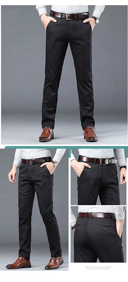 Summer Thin Men's Slim Suit Pants Fashion Business Casual Cotton Green Black Khaki Trousers Male Brand Clothing 30-40