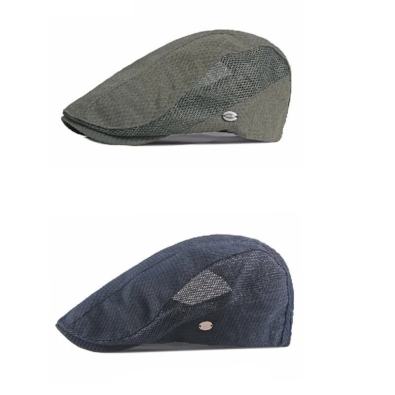Men Women Breathable Mesh Summer Hat Newsboy Beret Ivy Cap Cabbie Flat Cap Adjustable Vintage Style