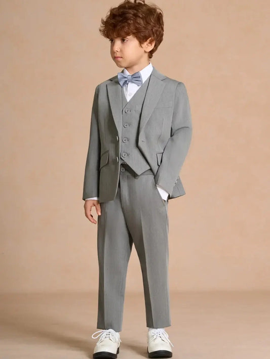 Classic Handsome Grey Kids Suit Set 3 Pieces For Formal Occasion Elegant Regular Fit Suits Piano Performance Wear 2-20T Tuxedo