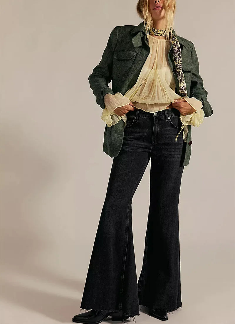 Streetwear Vintage Skinny Washed Flared Jeans Women Korean Fashion High Waist Slim Straight Pants 2025 New Casual Flared Jeans