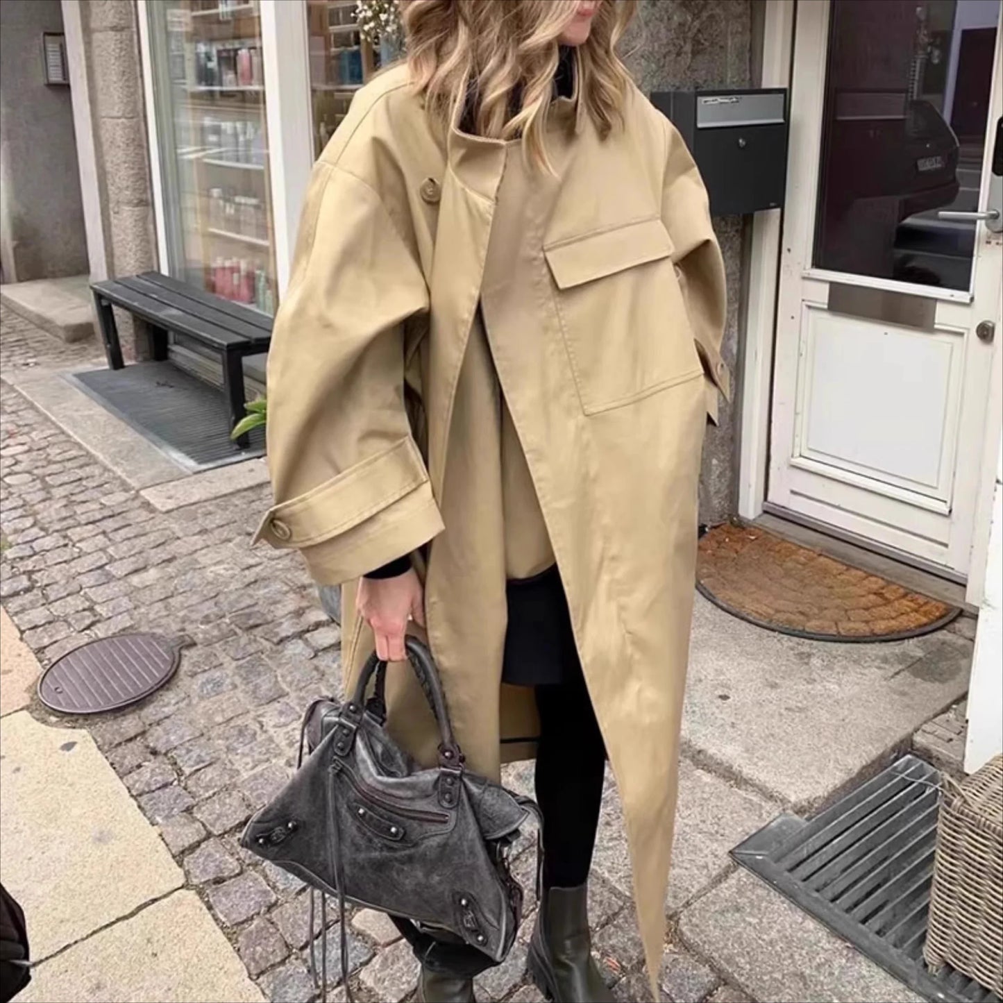 long blazer jacket women khaki Single Breasted Long Sleeve lapel collar warm Spring Autumn Lady Blazer