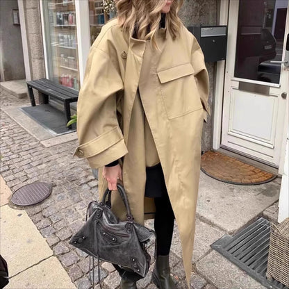long blazer jacket women khaki Single Breasted Long Sleeve lapel collar warm Spring Autumn Lady Blazer
