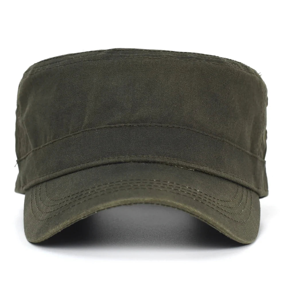 Waxed Canvas Cotton Military Caps Men Waterproof Cadet Army Cap Unique Design Vintage Flat Top Hat