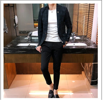 Men Checked Suit Jacket 2023 Spring New Linen Slim Suit Jacket Fashion One-button Business Casual Jacket Large M-5XL Suit Jacket