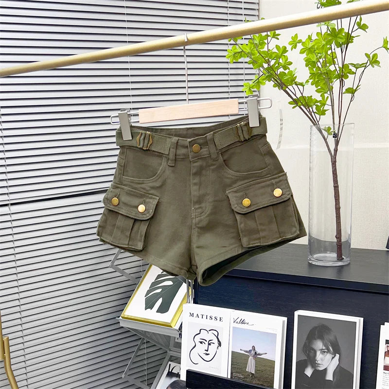 American Retro Workwear Denim orts Women Summer New Hot Pants High Waist Small Size Straight Leg Wide Leg Pants