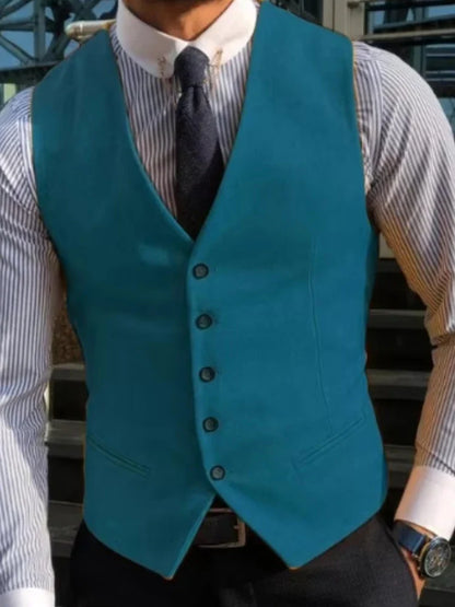 Men Vest Yellow Solid V Neck Single Button Waistcoat For Wedding Party Banquet Business Casual Daily Office Work Men Suit Vest