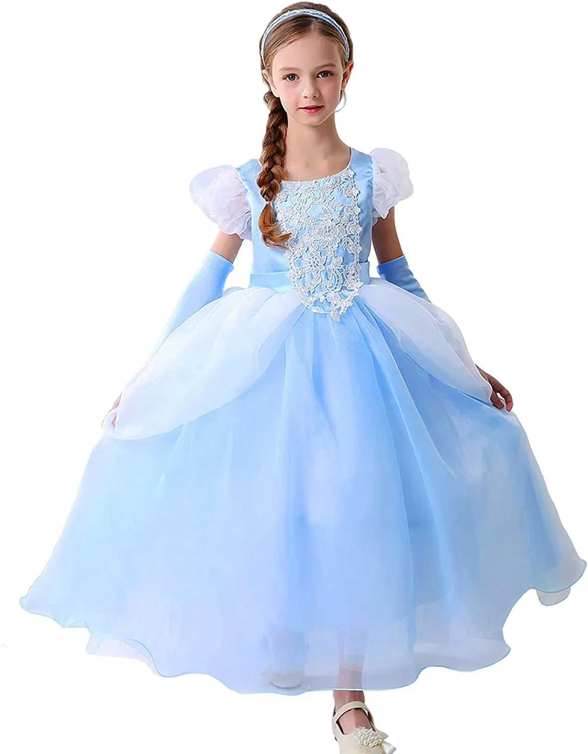 2026 Classic Cendrillon Costume Deluxe Lace Dress Birthday Party Role Play Princess Pretend Fairy Tale Grace Ball Gown for Kids