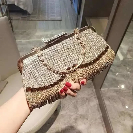 Gorgeous and Shiny Diamonds Rhinestones Tassels Handle Evening Bags for Party and Wedding Clutch Purse Designer Bags Handbags