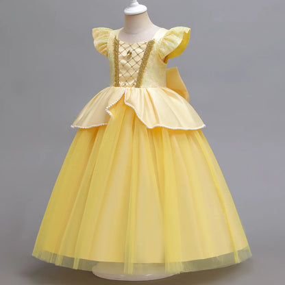 Kids Cosplay Disney Beauty and The Beast Belle Princess Dress Girls Party Costume Children Fancy Birthday Party Flower Disguise