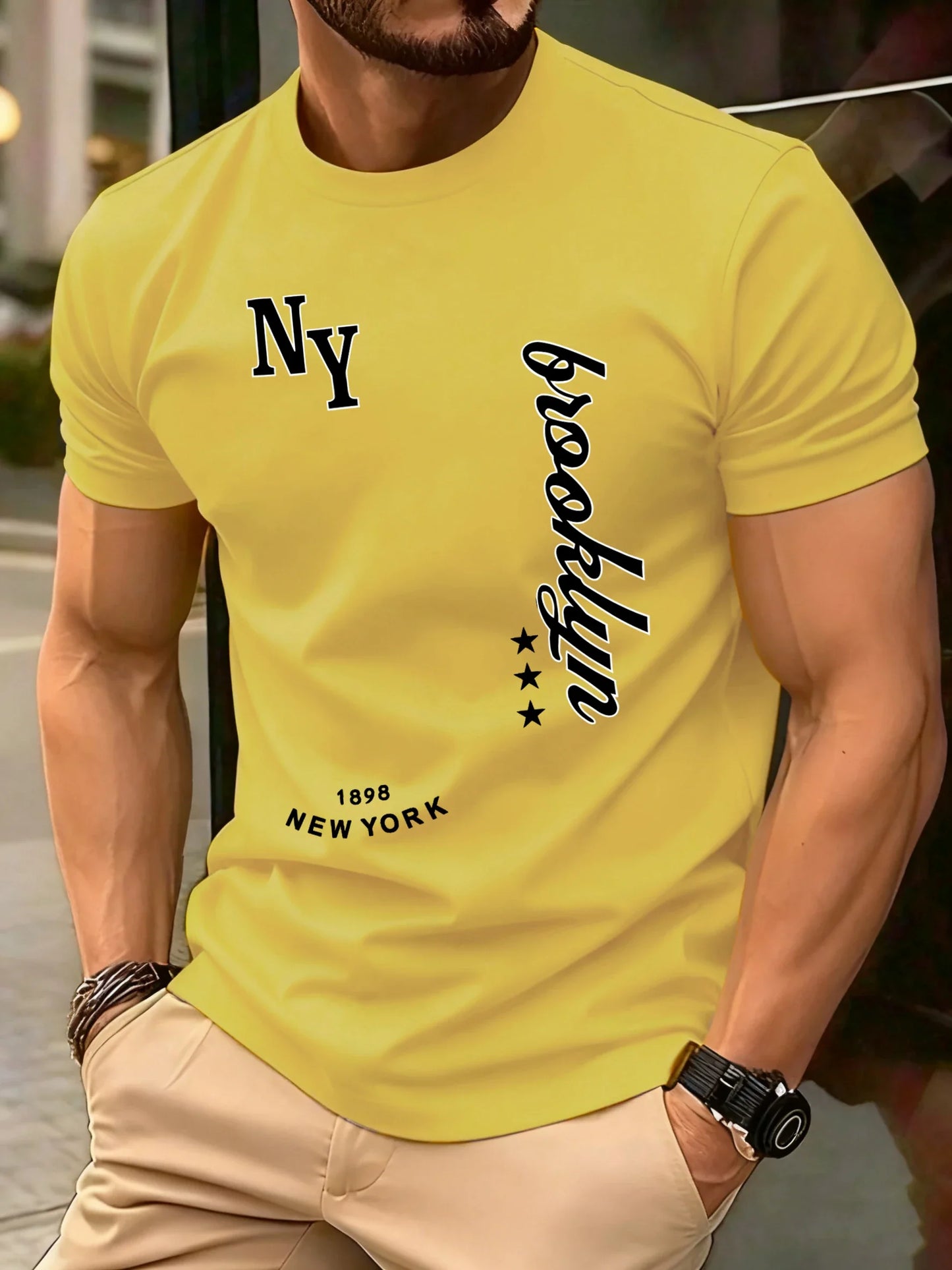 New York Brooklyn 1898 Art Letter T-Shirts Men Summer Cotton O-Neck T Shirt All-Match Casual Top Loose Fashion Man Retro Clothes