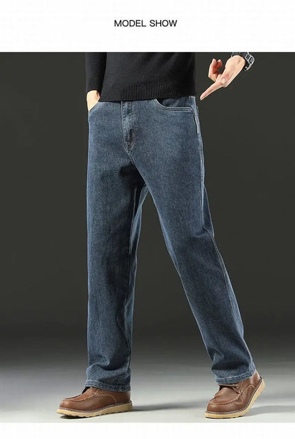 Spring and Autumn Men's Baggy Jeans Casual Straight Stretch Versatile Wide-leg Business Denim Pants Comfortable Loose Trousers