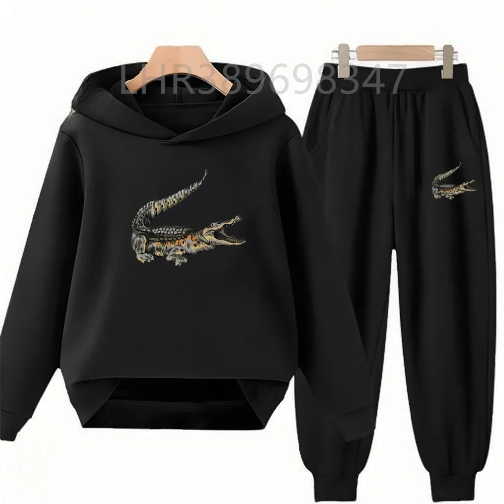 American Crocodile Hoodie Kids 3-12 Years Boys Girls Casual Tops+Pants Sets Children Long Sleeves Autumn New Fashion Clothes