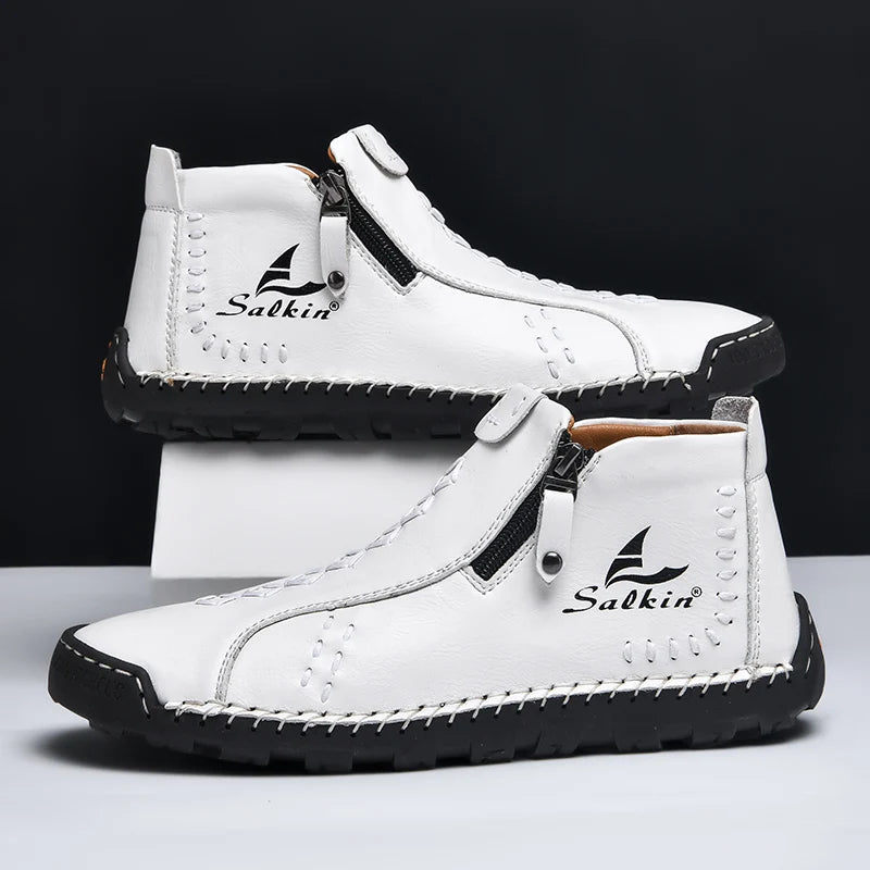New Winter 2024 Handmade Leather Men Boots Zipper Design Sneakers Man Breathable Casual Leather Shoes Men Ankle Boots Outdoor