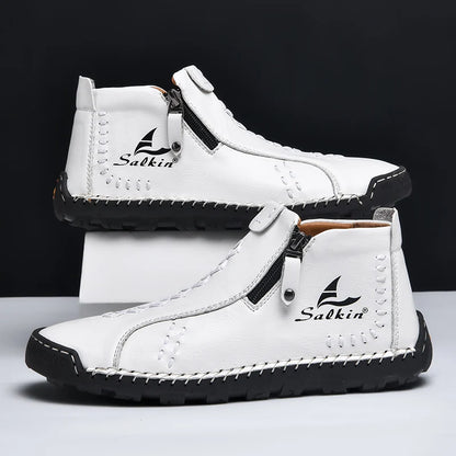 New Winter 2024 Handmade Leather Men Boots Zipper Design Sneakers Man Breathable Casual Leather Shoes Men Ankle Boots Outdoor