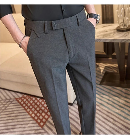 Men's High-Grade Trousers, Stretch Waist, Casual Trousers Slim Fit Navy Blue, Business All-Match，Male Pants