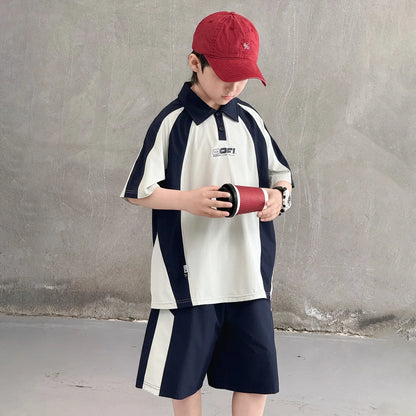 Children New Summer Polo Shirt Set Top And Bottom 2 Pieces Clothing Set for Tween Boys Casual Tracksuit Kids School Outfit Wear