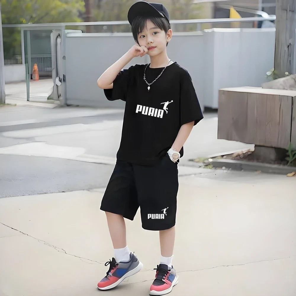Summer Kids T-shirt print Round-Necked Print Boy Girls white 3-12Years Top+Shorts Two-piece Set Casual cool breathable Set