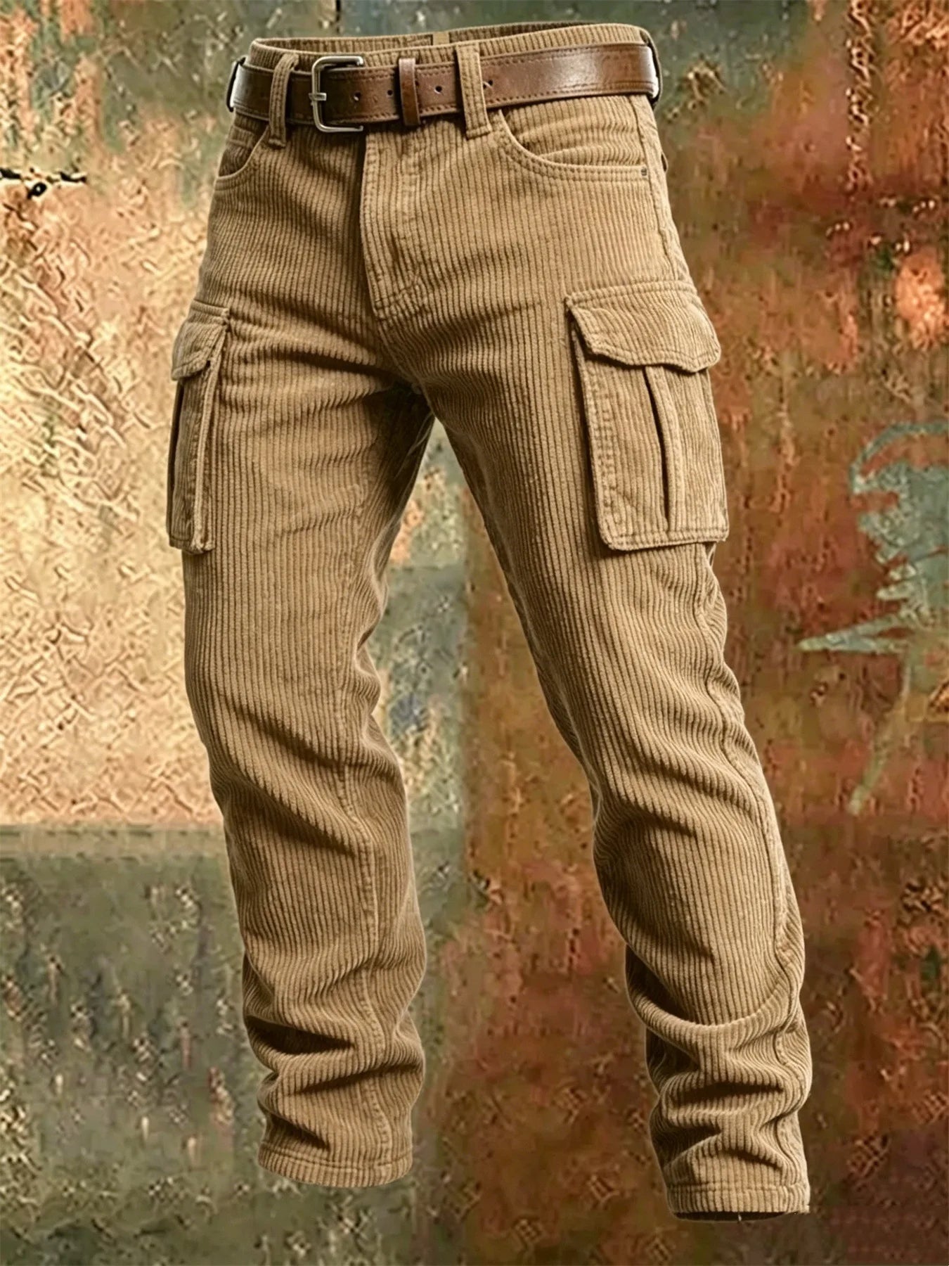 2025 Spring Summer Stylish Straight Cargo Pants Men Casual Texture Corduroy Trousers For Men Daily Leisure Loose Pant Streetwear