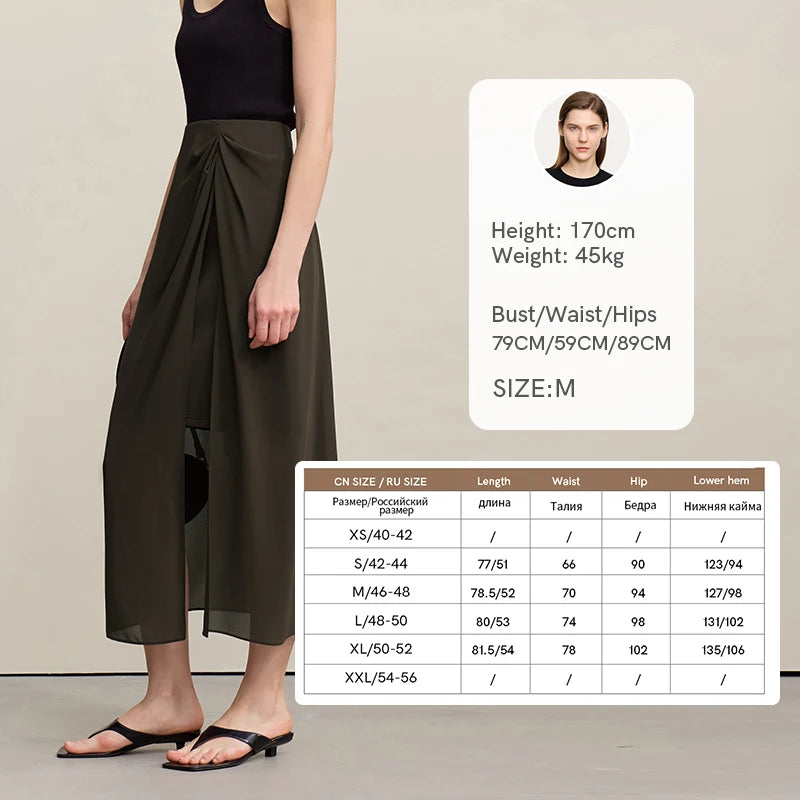 Women's Skirt 2026 Summer Elegant Chiffon Midi Skirt Pleated Side Slit Office Casual Versatile Women's Clothing 12612002